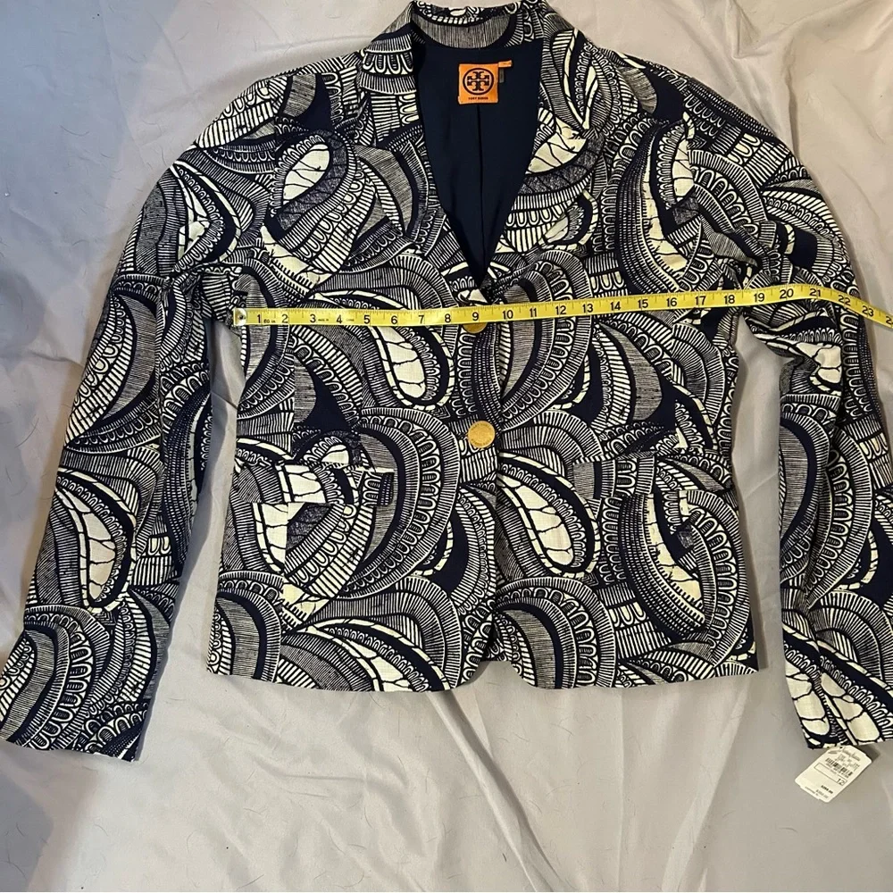 NWT Tory Burch navy and white print blazer size 12